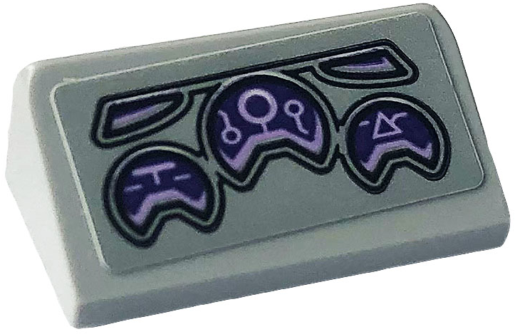 Lego Slope 30 1 x 2 x 2/3 with Purple Control Panel Pattern (Sticker) - Set 76084 / Light Bluish Gray
