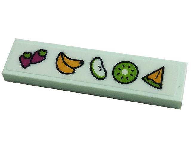 Lego Tile 1 x 4 with Strawberries, Bananas, Apple Slice and Kiwi Fruit Pattern (Sticker) - Set 41444