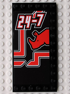 Lego Tile, Modified 6 x 12 with Studs on Edges with White '24-7' and Red Rhino Head Pattern Model Left Side (Sticker) - Set 8285