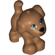 Lego Animal, Dog, Small Standing with Blue Eyes, Black Nose and Mouth Print / Medium Nougat