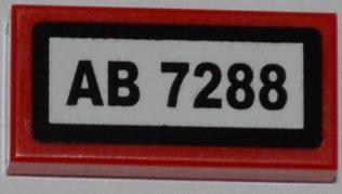 Lego Tile 1 x 2 with 'AB 7288' Pattern (Sticker) - Set 7288 / Red