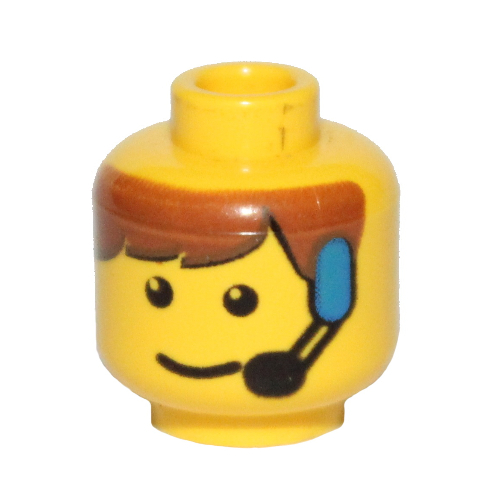 Lego Minifig Head, Brown Bangs and Headset Print