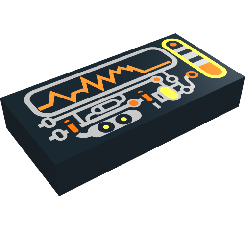 Lego Tile 1 x 2 with Yellow and Orange Display Print / Black