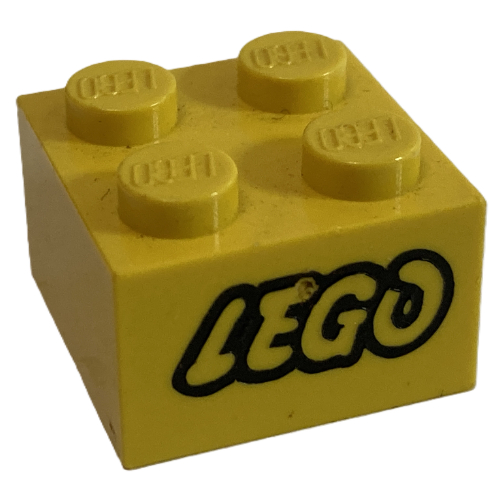 Lego Brick 2 x 2 with LEGO Logo with Open O Black Outline Print