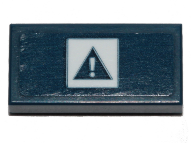 Lego Tile 1 x 2 with White Danger Sign Pattern (Sticker) - Set 70839
