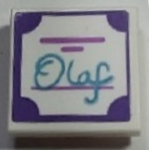 Lego Tile, Modified 2 x 2 Inverted with 'Olaf' and Dark Purple Border Pattern (Sticker) - Set 41169