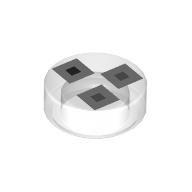 Lego Tile Round 1 x 1 with Dark Bluish Grey and Black Squares Print / Trans-Clear