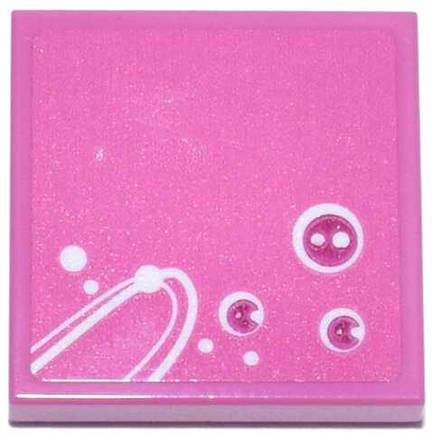 Lego Tile 2 x 2 with White Curved Lines and Dots and Magenta Circles Pattern Model Left Side (Sticker) - Set 77241
