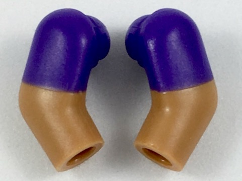 Lego Arm, (Matching Left and Right) Pair with Molded Dark Purple Short Sleeves  Pattern / Medium Nougat