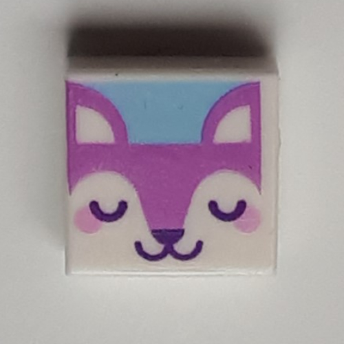 Lego Tile 1 x 1 with Medium Lavender Fox Print / White