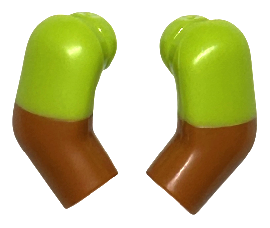 Lego Arm, (Matching Left and Right) Pair with Molded Lime Short Sleeves  Pattern / Dark Orange