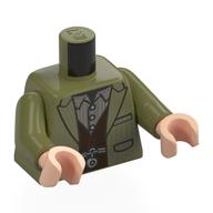Lego Torso, Jacket, Dark Brown Fest, Silver Chain, Dark Tan Shirt Print, Olive Green Arms, Light Nougat Hands / Olive Green