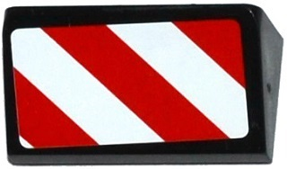 Lego Slope 30 1 x 2 x 2/3 with Red and White Danger Stripes Thick Pattern Model Left Side (Sticker) - Set 60075 / Black