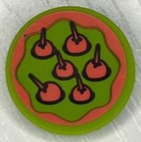 Lego Tile, Round 2 x 2 with Bottom Stud Holder with Coral Dragon Fruit and Wavy Border Pattern (Sticker) - Set 43185 / Lime
