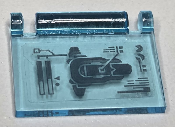Lego Minifigure, Utensil Book Cover with Dark Bluish Gray Hoopty Spaceship with Technical Data Readout Pattern (Sticker) - Set 76232 / Trans-Light Blue