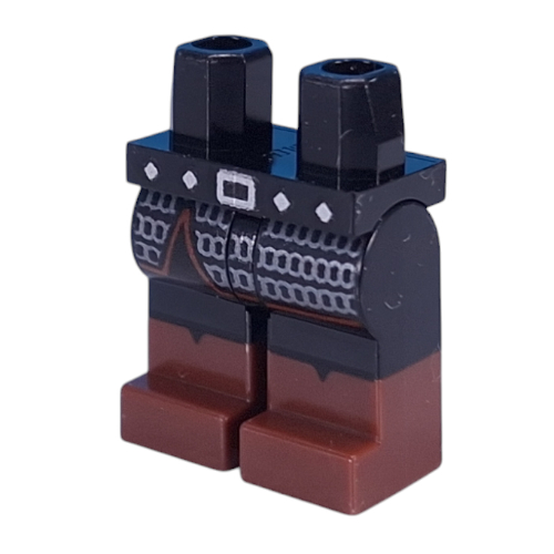 Lego Hips with Black Legs and Reddish Brown Boots Pattern with Silver Belt, Chainmail print / Black