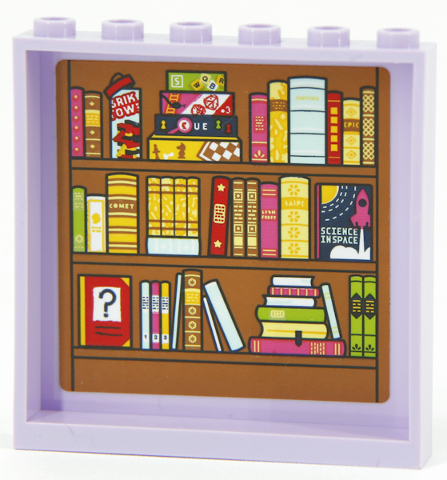 Lego Panel 1 x 6 x 5 with Medium Nougat Bookcase, Stacks and Rows of Books and Board Games Pattern (Sticker) - Set 41704
