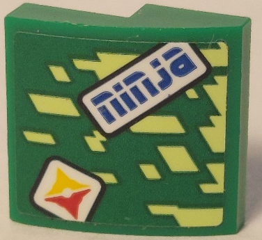 Lego Slope, Curved 2 x 2 x 2/3 with Blue 'ninja', Red and Yellow Shuriken Throwing Star and Yellowish Green Diamonds Pattern Model Right Side (Sticker) - Set 71709