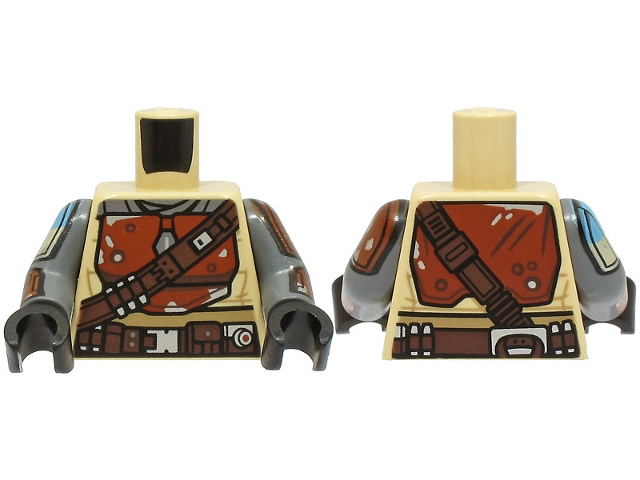 Lego Torso SW Mandalorian Armor Dark Orange Plates with Dark Brown Bandolier and Utility Belt Pattern / Dark Bluish Gray Arms with Shoulder Pads and Armor Pattern / Black Hands