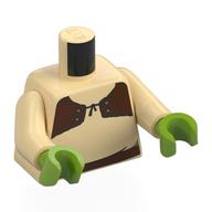 Lego Torso, Dark Brown Small Vest/Belt Print, Tan Arms, Lime Hands / Tan