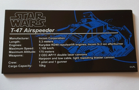 Lego Tile 8 x 16 with Bottom Tubes, Textured Surface with Star Wars T-47 Airspeeder Pattern (Sticker) - Set 75144