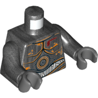 Lego Torso Droid Metal Plates with Worn Orange Stains and Silver Wires Print, Pearl Titanium Arms, Dark Bluish Gray Hands / Pearl Titanium