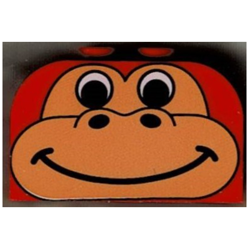 Lego Brick Curved 2 x 4 x 2 Double with Medium Orange Gorilla / Dinosaur Face Print / Red