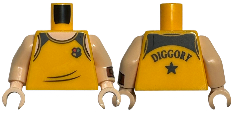 Lego Torso Tank Top with Hogwarts Crest and Black Seams, 'DIGGORY' and Star on Back, Light Nougat Neck Pattern / Light Nougat Arm Left with Watch with Wristband Pattern / Light Nougat Arm Right / Light Nougat Hands