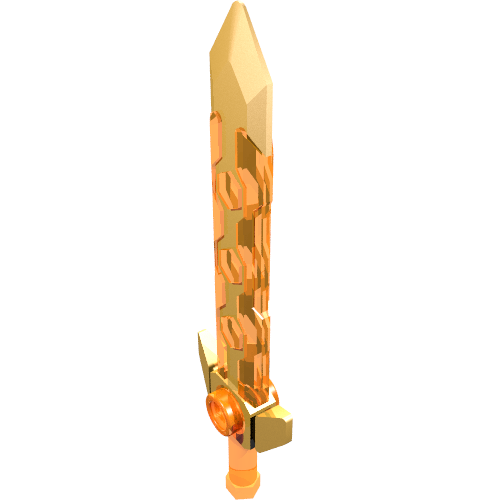 Lego Weapon Sword Long with Angular Crossguard Pearl Gold Pattern / Trans-Neon Orange