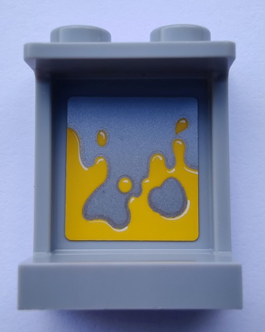Lego Panel 1 x 2 x 2 with Side Supports - Hollow Studs with Yellow Splattered Oil Spill Pattern (Sticker) - Set 80012 / Light Bluish Gray