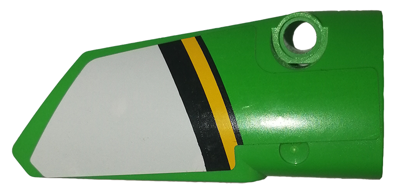 Lego Technic, Panel Fairing # 4 Small Smooth Long, Side B with White, Black and Yellow Stripes Pattern (Sticker) - Set 42039 / Bright Green
