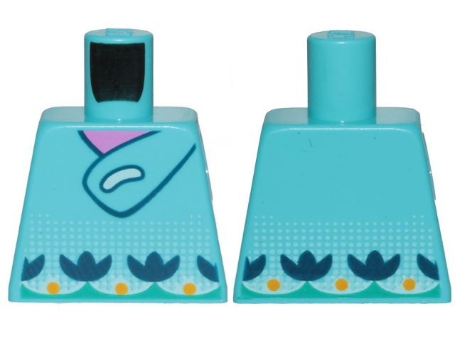 Lego Torso Trolls Tunic, Dark Blue Flowers and Bright Light Orange Dots Pattern / Medium Azure