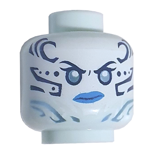 Lego Minifig Head Nya, Metallic Light Blue Eyes, Dark Blue and Metallic Light Blue Face Markings, Dark Azure Lips Print / Light Aqua