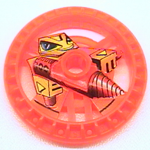 Lego Technic Disc 5 x 5 Notched, Driller Print / Trans-Neon Orange