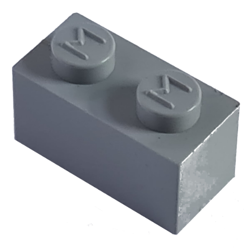 Lego Modulex Brick 1 x 2 with M on Stud / Modulex Light Gray