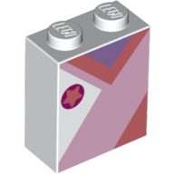 Lego Brick 1 x 2 x 2 with Inside Stud Holder with Coral Star on Dark Purple Circle, Pink/Coral/Lavender Shapes / White