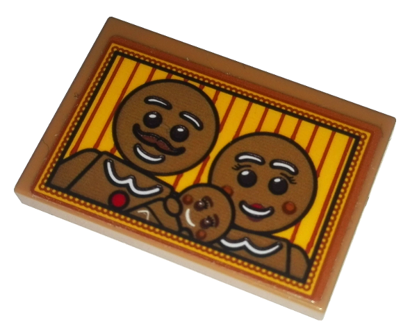 Lego Tile 2 x 3 with Gingerbread Family Portrait Pattern (Sticker) - Set 10267 / Medium Nougat