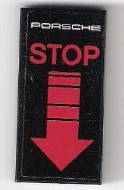 Lego Tile 2 x 4 with White 'PORSCHE' and Red 'STOP' and Arrow on Black Background Pattern (Sticker) - Set 75876 / Black