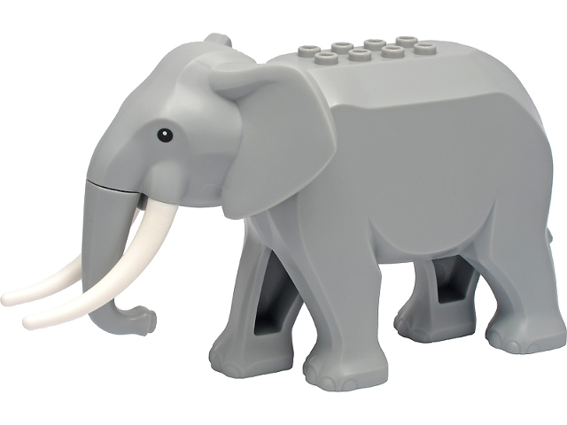 Lego Elephant, Fixed Legs with Long White Tusks