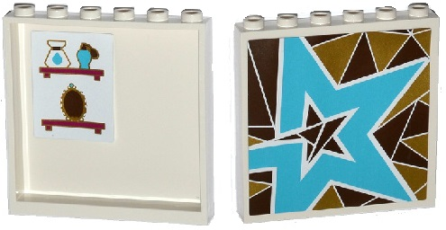 Lego Panel 1 x 6 x 5 with Perfume Bottles and Mirror on Inside and Triangles Mosaic and Star on Outside Pattern Model Left Side (Stickers) - Set 41106 / White