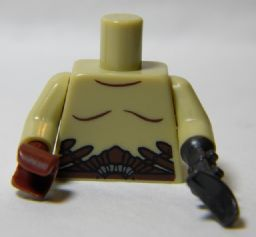 Lego Torso LotR Bare Chest with Dark Brown Markings and Belt Straps Pattern / Reddish Brown Hand Right / Pearl Dark Gray Claw Left
