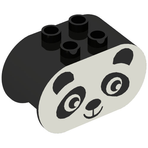 Lego Duplo Brick 2 x 4 x 2 Rounded Ends with Panda Face Print / Black