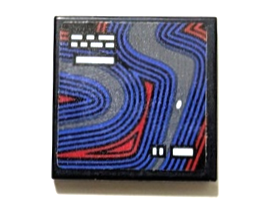 Lego Tile 2 x 2 with Screen with Dark Bluish Gray, Blue and Red Race Track and White Rectangles Pattern (Sticker) - Sets 42151 / 42162