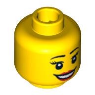 Lego Minifig Head Peasant, Eyelashes, Red Lips, Smile / Annoyed Print / Yellow