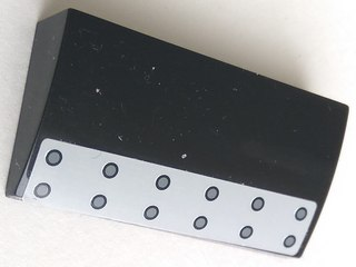 Lego Slope, Curved 2 x 4 x 2/3 with Bottom Tubes with Light Bluish Gray Panel with 12 Rivets Pattern (Sticker) - Set 79116 / Black