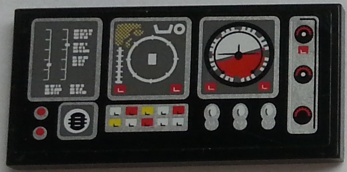 Lego Tile 2 x 4 with Airplane Gauges and Buttons on Black Background Pattern Model Right Side (Sticker) - Set 9396