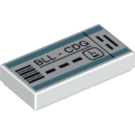 Lego Tile 1 x 2 with Bar Code, BLL CDG Plain Ticket Print / White