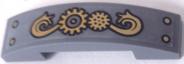 Lego Slope, Curved 4 x 1 x 2/3 Double with Gold Gears, Ornament and Rivets Pattern (Sticker) - Set 70810