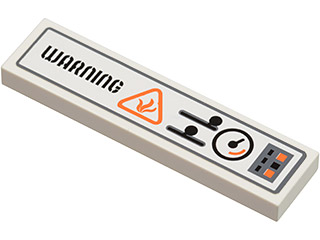 Lego Tile 1 x 4 with 'WARNING', Levers, Gauge and Buttons Pattern (Sticker) - Set 8708 / White