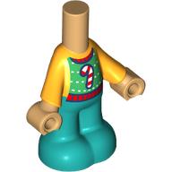 Lego Microdoll Body Pants Dark Turquoise with Orange/Green Christmas Sweater, Candy Cane, Warm Tan Hands print